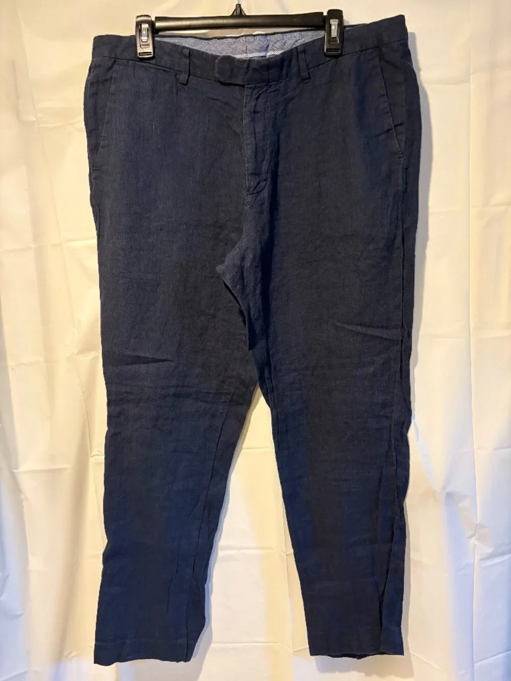 Mens J. Crew Bowery 36x32 Slim Fit Baird McNutt Irish Linen Blue Pants